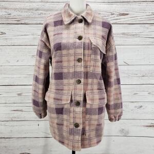 Universal Thread Women's Purple Plaid Oversized Button Front Jacket Size XS